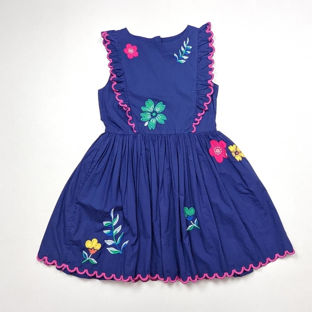 Mini Boden Navy Blue Floral Embroidered Girls Dress
